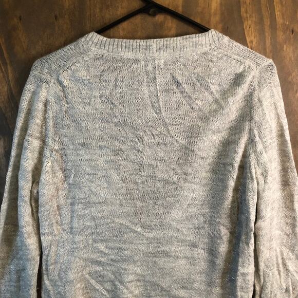 Express Womens Sweater Gray Metallic Thin Deep V Neck Merino Wool Blend Large - Picture 10 of 13